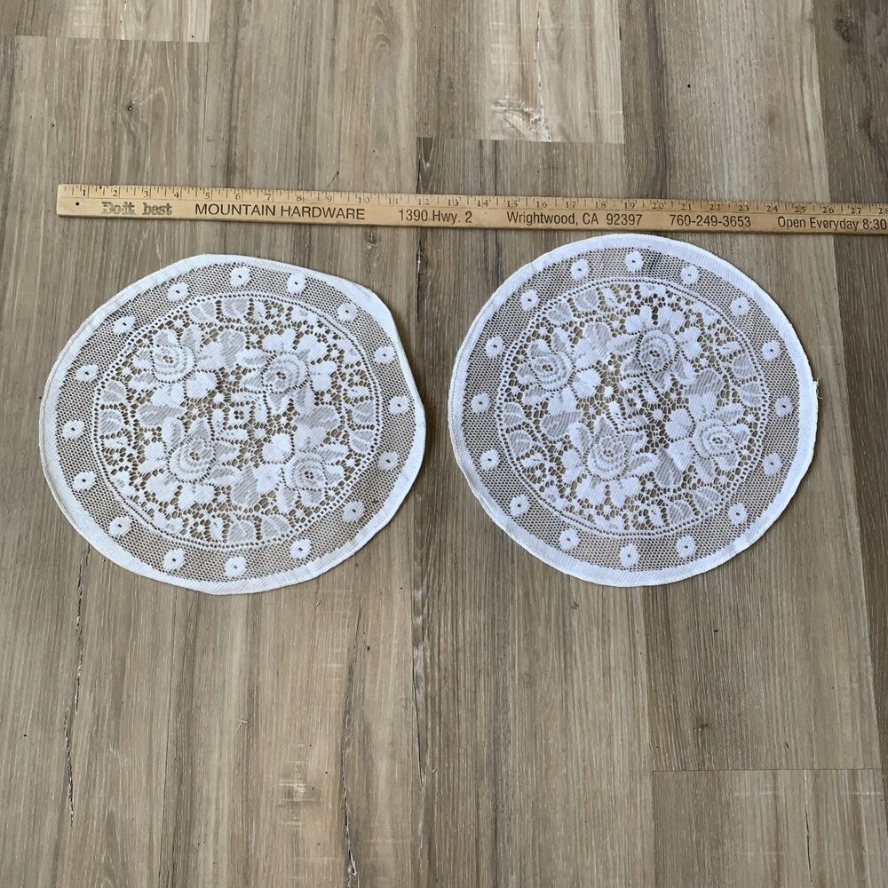 Beautiful Collectible Lace Doily Table Linen Set 2 White 12" Estate Find NICE